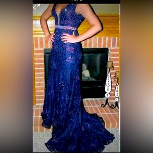 Navy blue prom or pageant evening dress